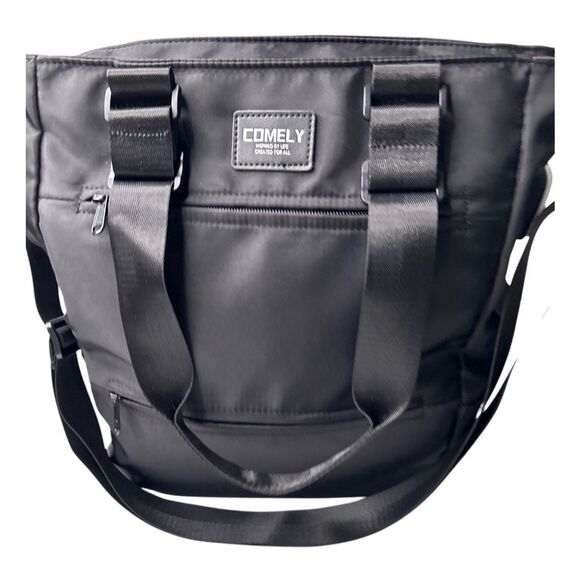 COMELY Black Nylon Tech Tote Bag USB Charging Port & Headphone Jack Travel Work - Picture 1 of 16